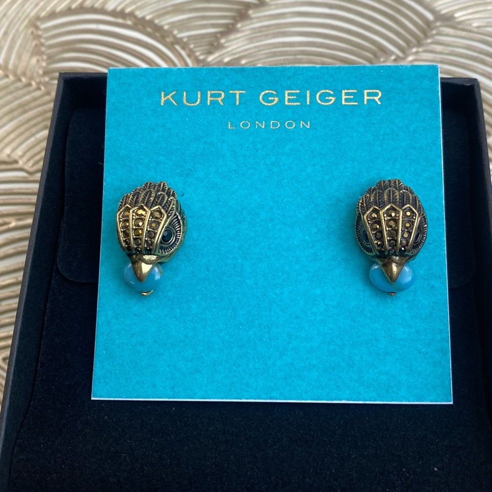 Kurt Geiger Gold Eagle Head Rhinestone  Earrings NWT